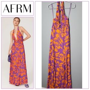 AFRM Size XSmall Women's Purple and Orange Halter Maxi Dress Tropical